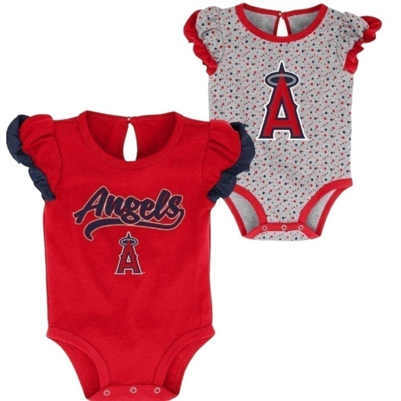 Mlb Calfornia Angels 0-3 mos Newborn Ruffled Onesie Bodysuit Creeper Set NWT - Picture 1 of 11